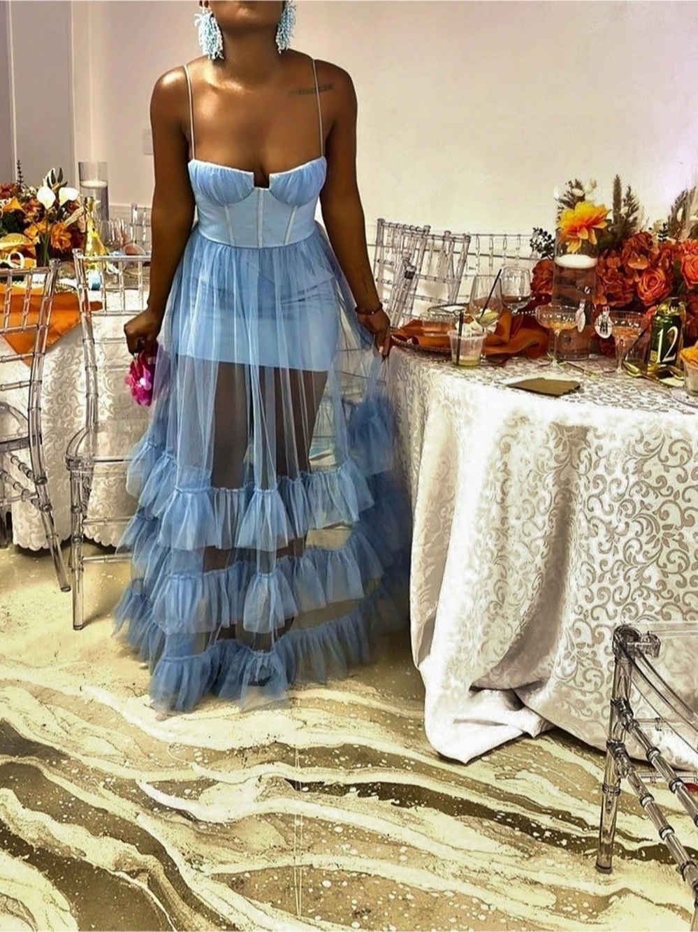Selfie Leslie Bustier Stretch Satin Midi Dress Blue Dress